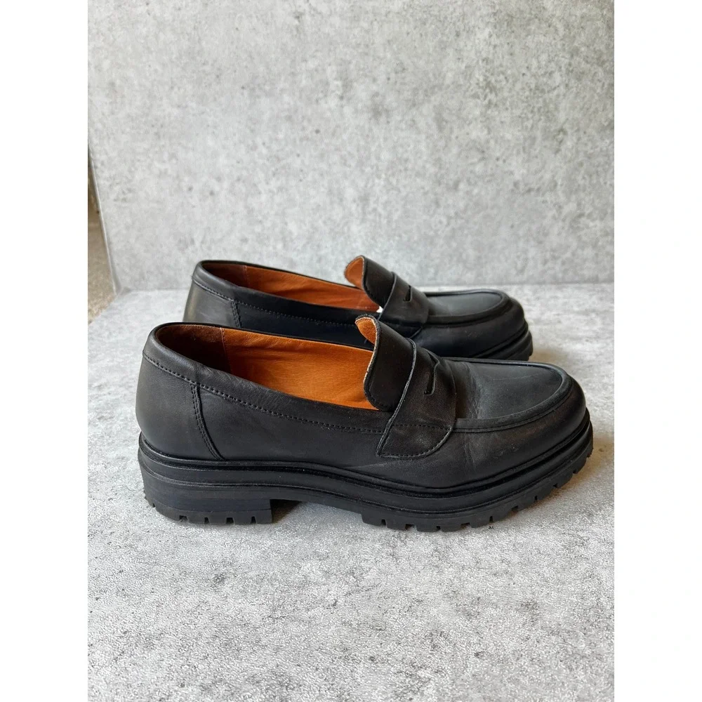Miz Mooz Legend Black Leather Lug Sole Penny Loafers Womens Size‎ 41 EU 10 US